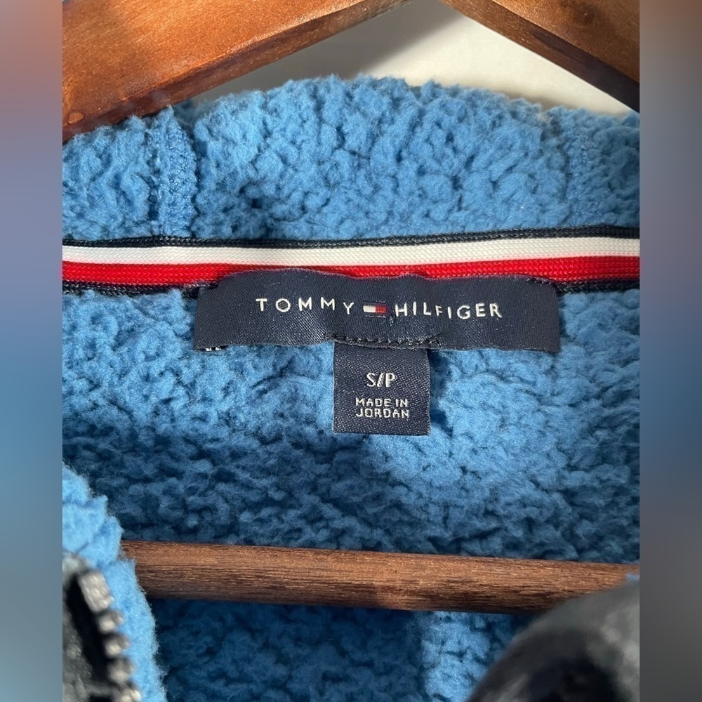 Tommy Hilfiger Sherpa Hoodie Womens Quarter Zip Outerwear Blue Faux Fur Size S - Picture 5 of 9